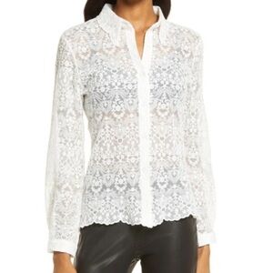 AMYLYNN Lace Long Sleeve White Button Down Collared Blouse SIZE LARGE